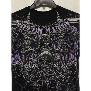 Affliction Shirt Men S Black Purple Graphic Casual Skulls Live Fast Tee Biker